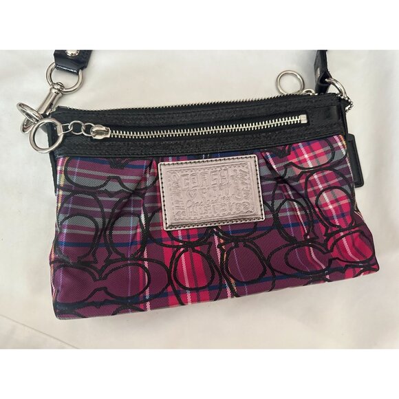 COACH Poppy Signature C Crossbody Bag Black Fuschia Purple - Picture 2 of 5